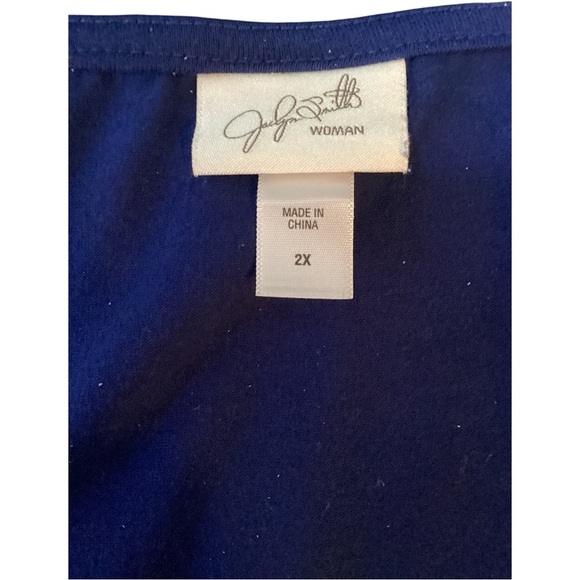 Jaclyn Smith Navy and White Patterned Ruffle Tank Top Size 2X - Picture 3 of 4